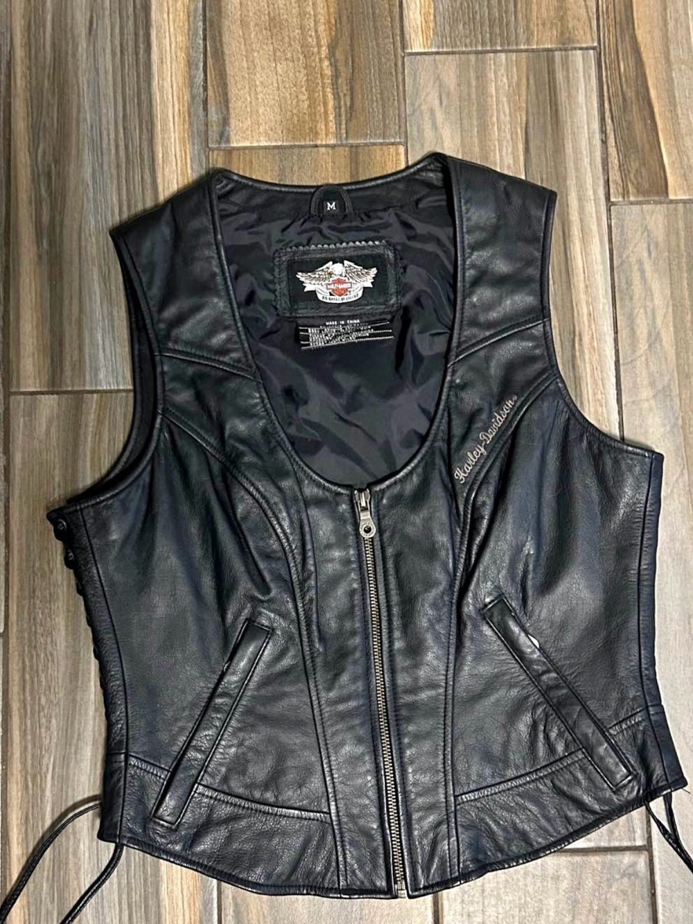 Harley-Davidson Women's Black Leather Zip-Front Riding Vest